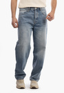 Jeansy Męskie Jeansowe Proste Luźne Straight Spodnie Ciemny Denim