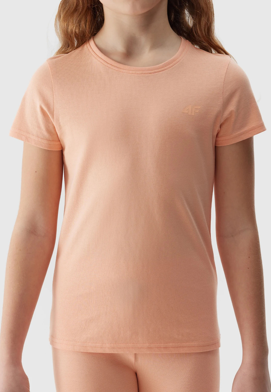 Koszulka Dziewczęca 4F T-shirt Bawełniany Pudrowy Koral 4FJWSS24TTSHF1110