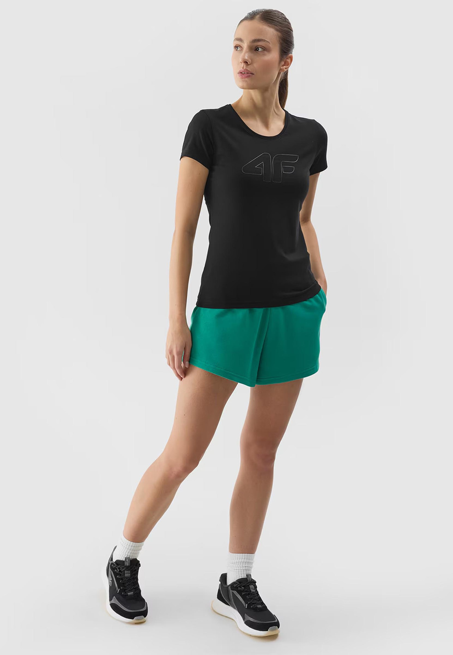 Koszulka Damska 4F Czarny T-shirt z Dużym Logiem 4F 4FWSS24TTSHF1163