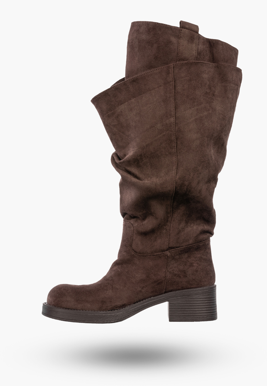 Kozaki Damskie Ekozamsz Buty Wysokie Jesienne Zimowe Brązowe