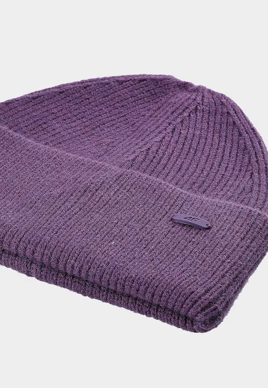 Czapka Damska 4F Zimowa Dzianinowa Beanie z Wiskozą Fioletowa z Wywinięciem 4FWAW24ACAPF447