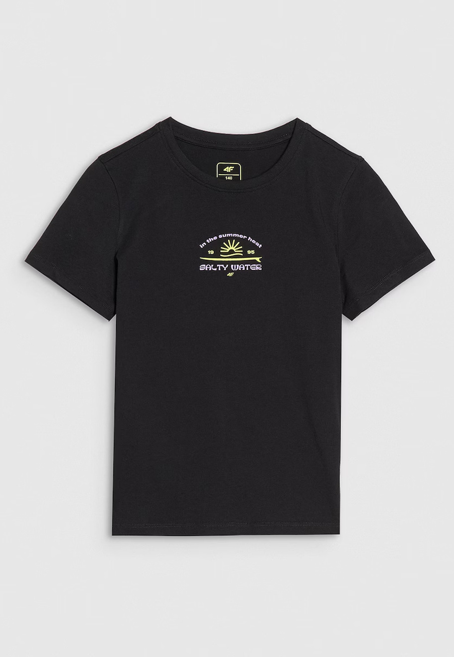 Koszulka Dziewczęca 4F T-shirt Sportowy Bawełna Czarny 4FJWSS25TTSHF1871