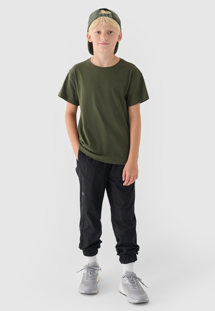 Koszulka Chłopięca 4F T-shirt Z Logo Basic Oversize Bawełna Khaki 4FJRAW24TTSHM2315