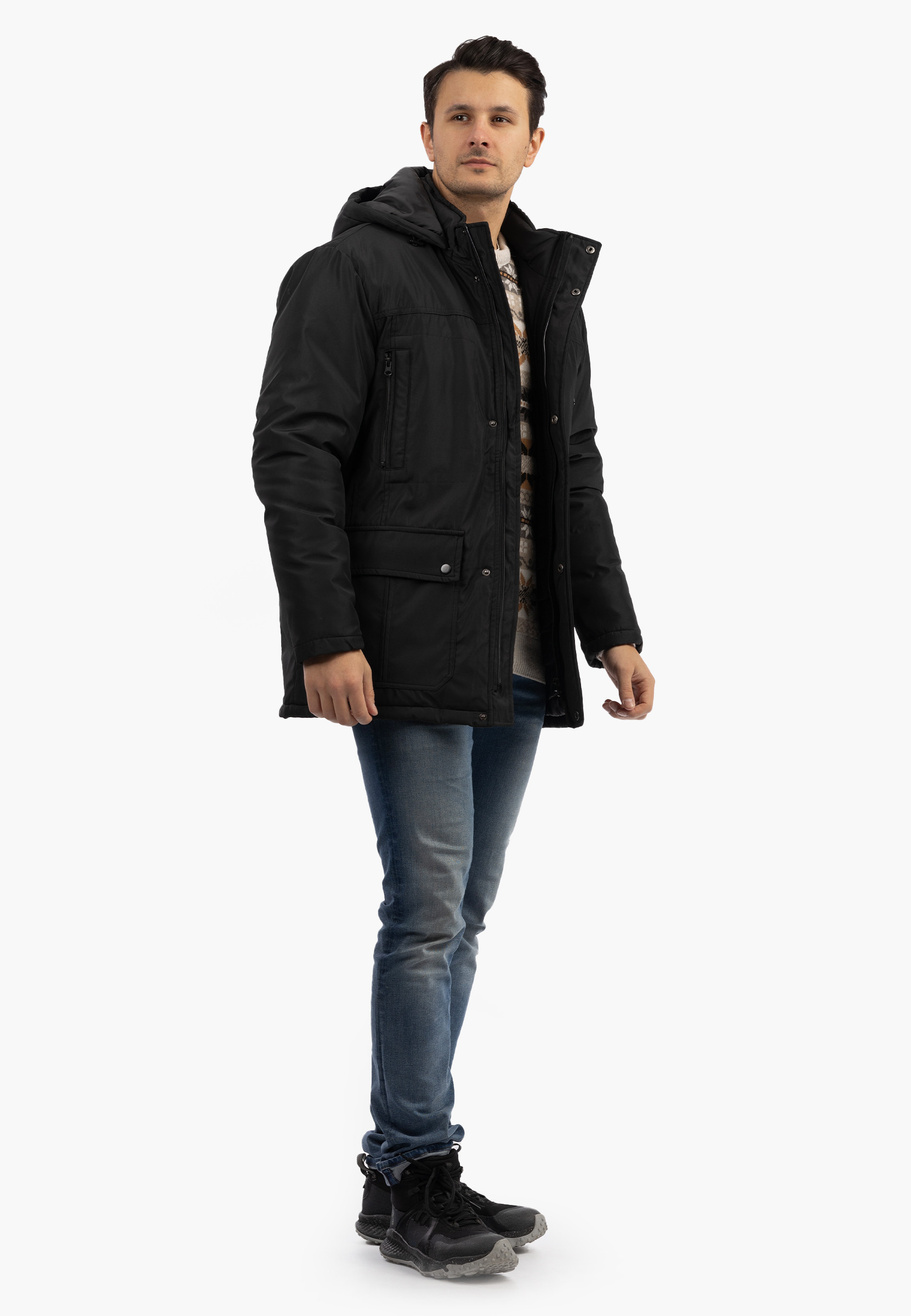 Kurtka Zimowa Męska Z Odpinanym Kapturem Funkcjonalna Czarna CROSS JEANS