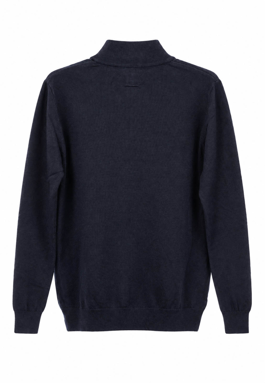 Sweter męski granatowy cienki z półzamkiem i półgolfem gładki casual