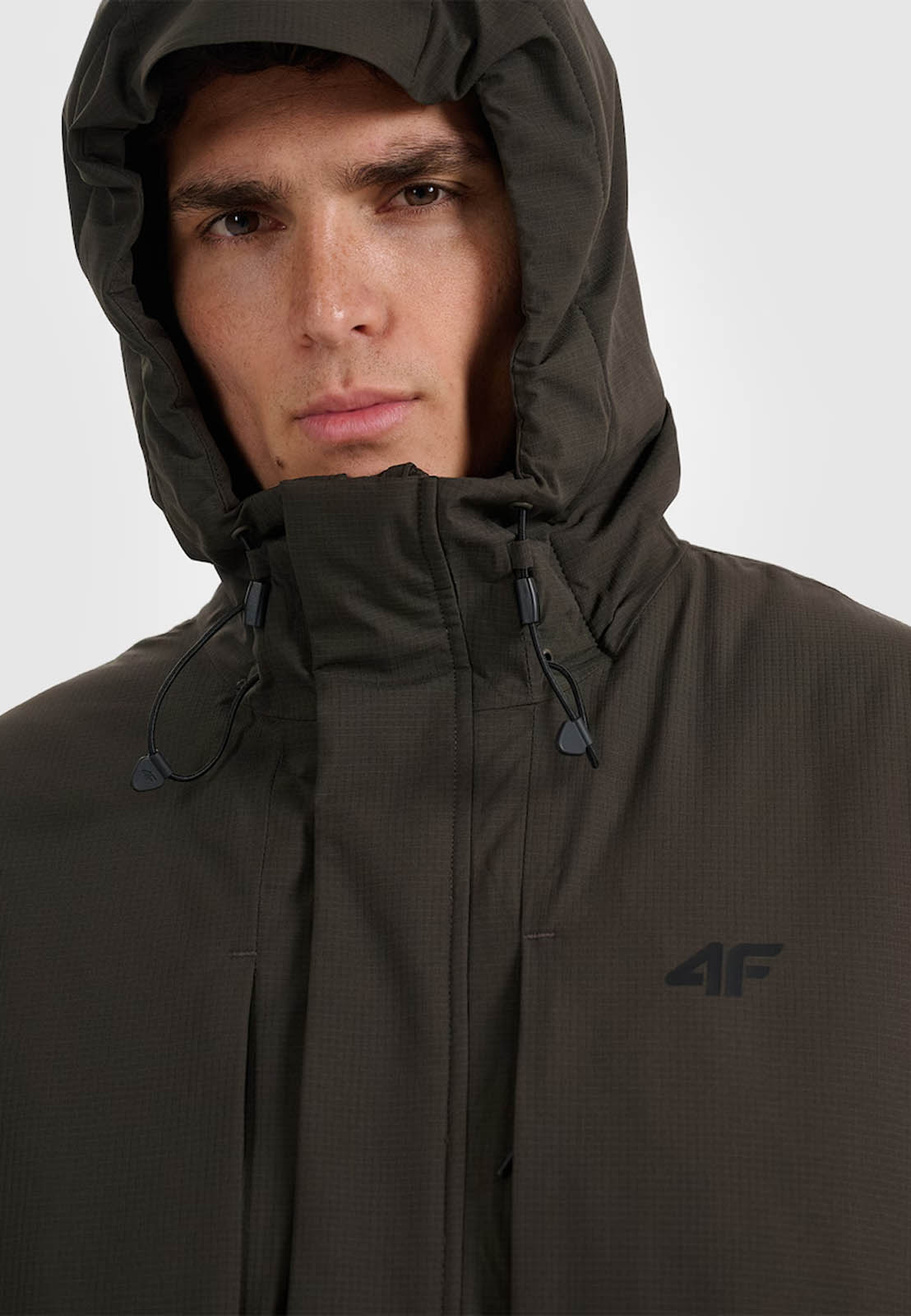 Kurtka Parka Męska 4F Zimowa Ocieplana NeoDry Z Kapturem Khaki 4FWAW25TTJAM0884