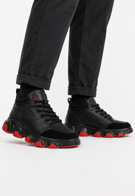 Sneakersy Męskie JOHN DOUBARE Buty Skórzane Za Kostkę Czarne 18807