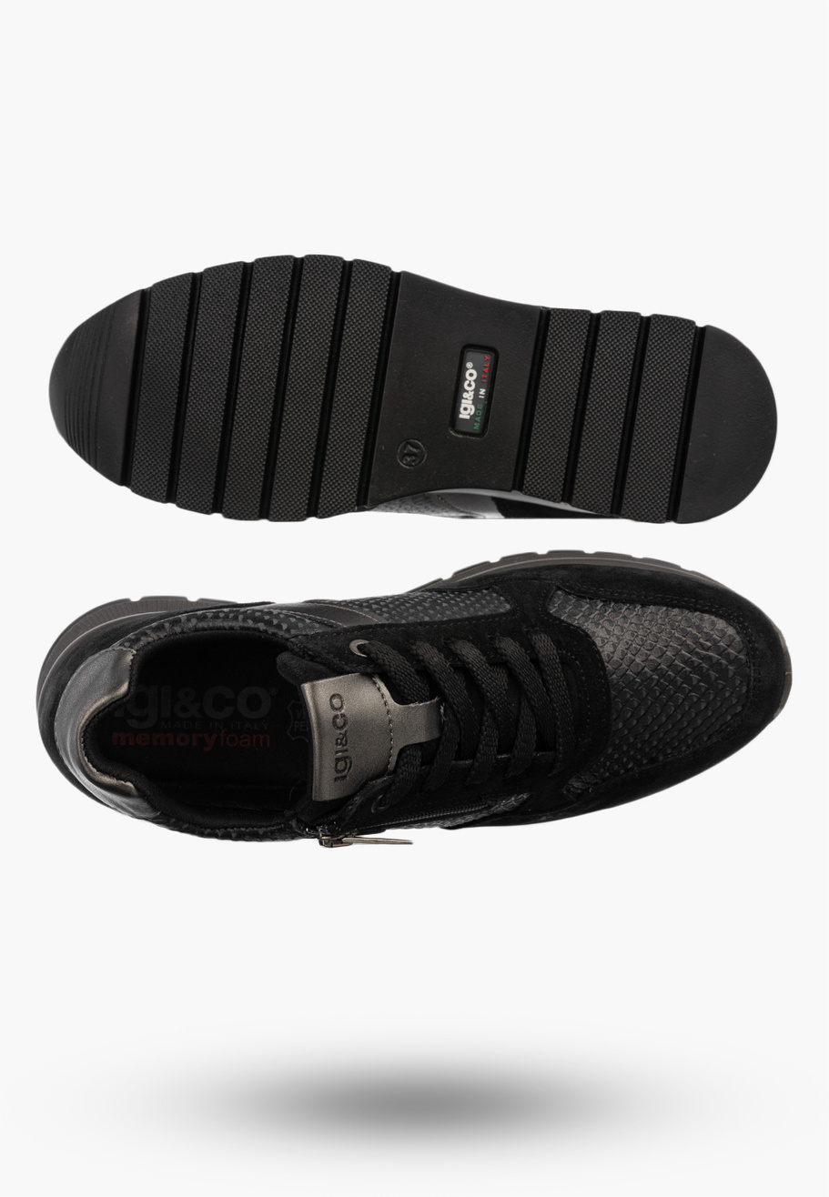Sneakersy Damskie Skórzane Buty Na Platformie Półbuty Czarne IGI&CO
