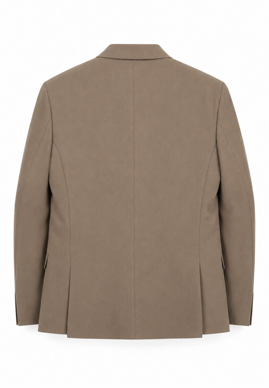Marynarka Męska Dwurzędowa Elegancka Wizytowa Dopasowana Slim Fit Beżowa