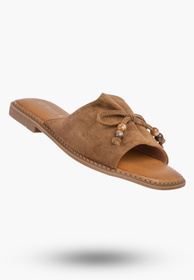 Klapki Damskie Ekozamsz Letnie Buty Eleganckie Z Kokardką Casual Brązowe