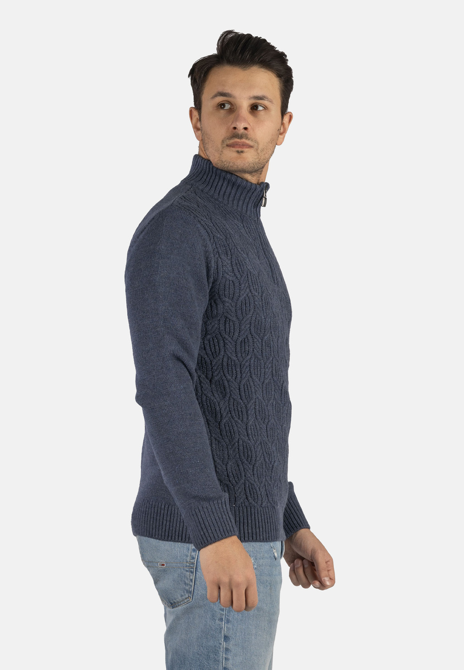 Sweter Męski Granatowy Golf Rozpinany Gruby Zimowy Wełniany Ciepły