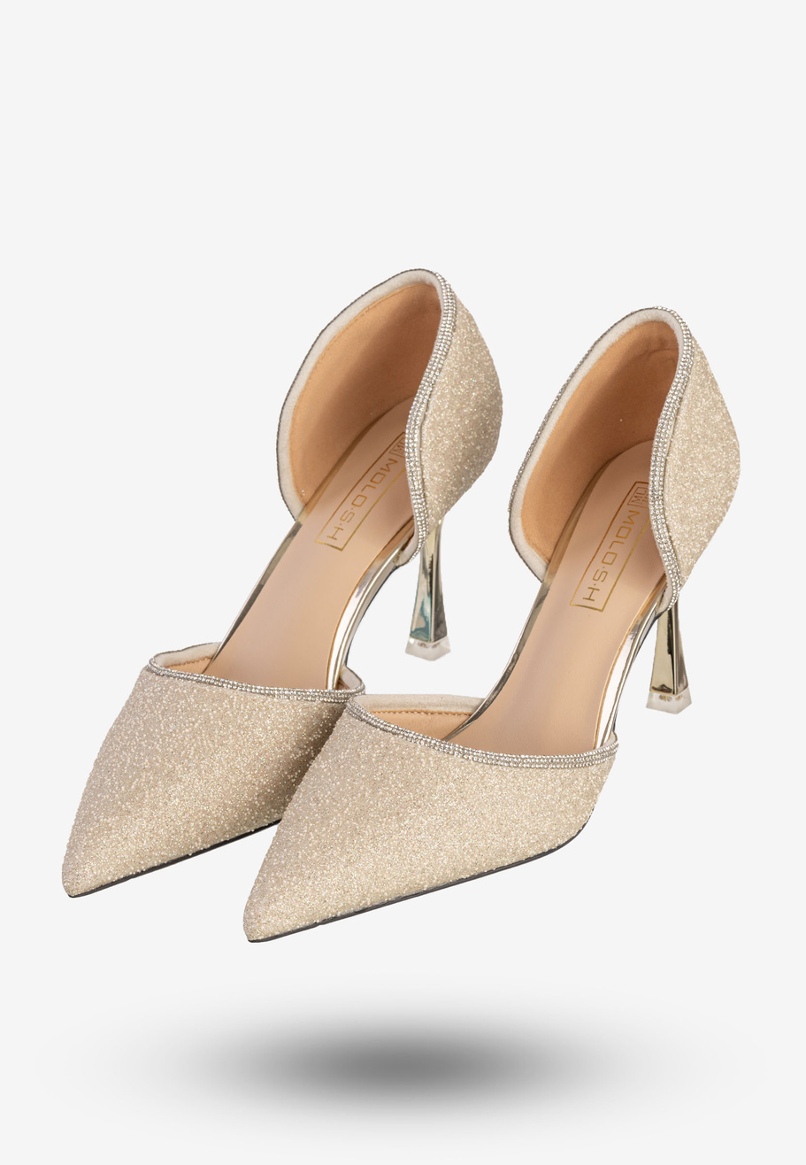 Szpilki Damskie Ekoskóra Błyszczące Buty Na Obcasie Złote Minglong Shoes 252-61J