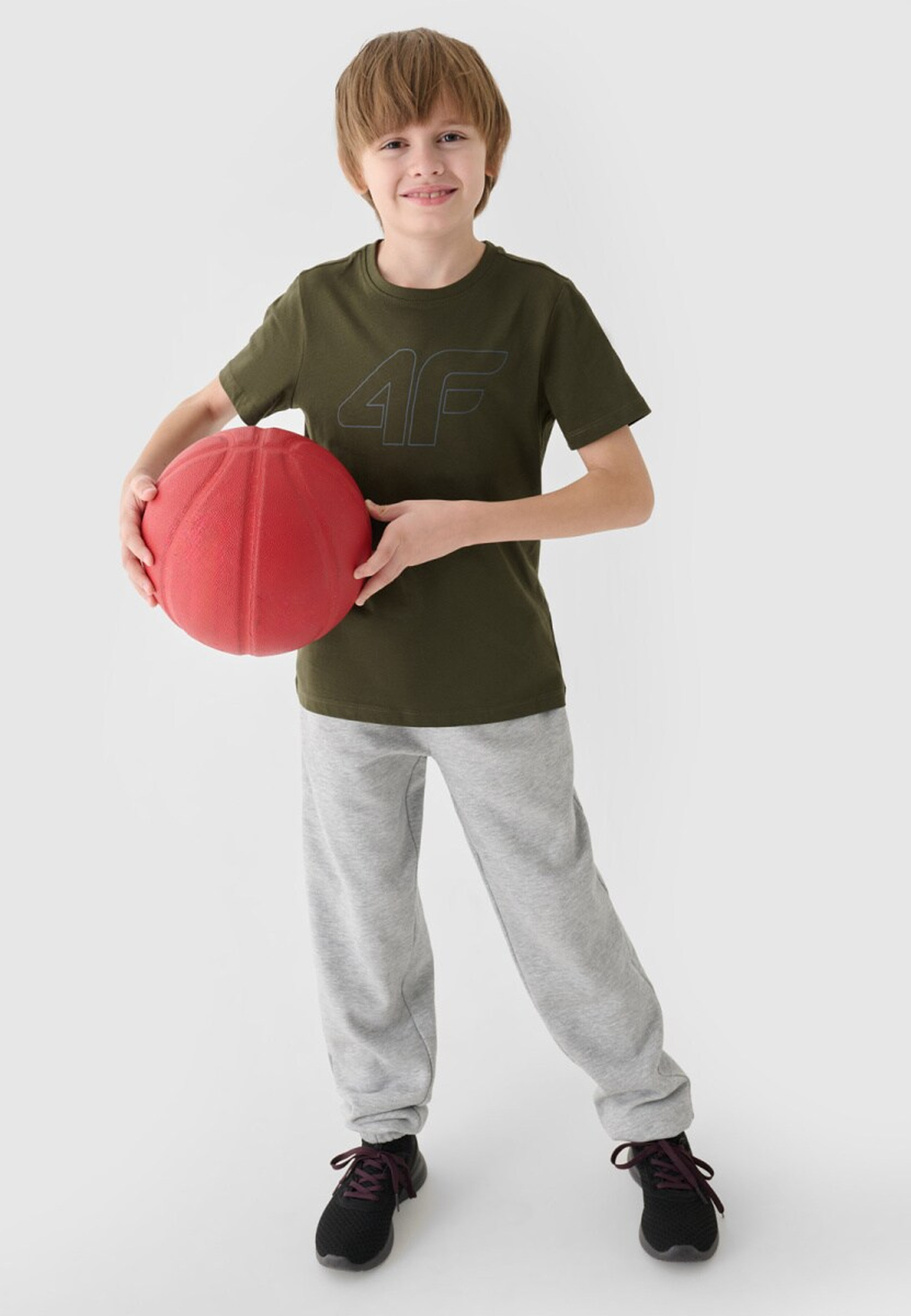 Koszulka Chłopięca 4F T-shirt Regular z logo Khaki 4FJWMM00TTSHM1627
