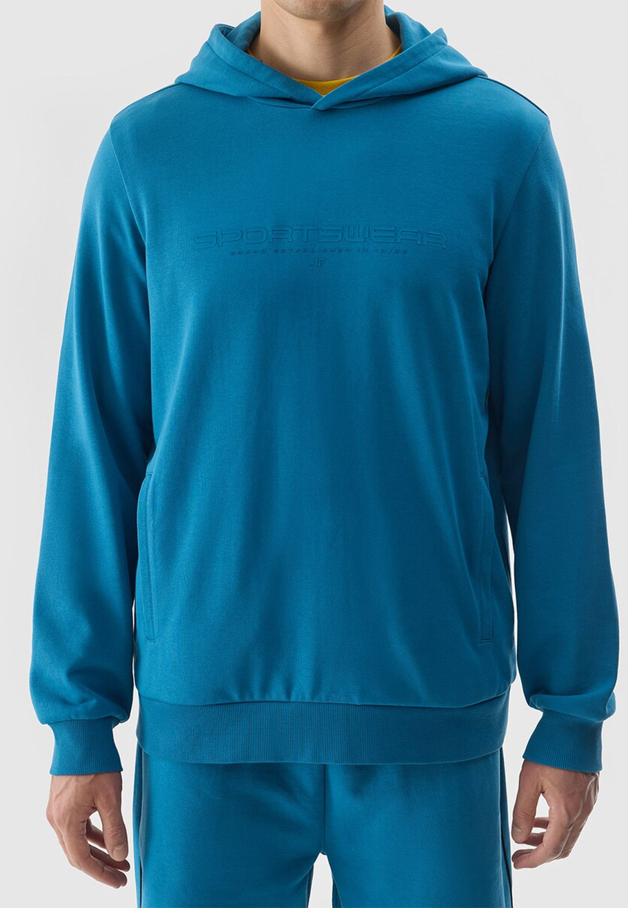 Bluza Męska 4F Z Kapturem Nieocieplana Sportowa Regular Niebieska 4FWSS24TSWSM0948