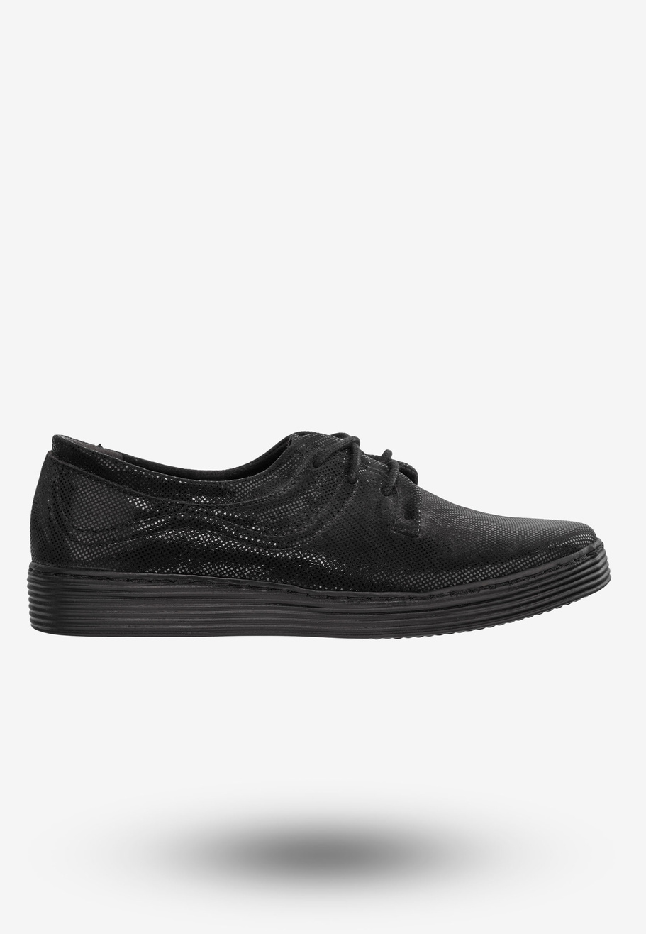 Tenisówki Damskie Buty Ze Skóry Naturalnej Czarne Helios 344
