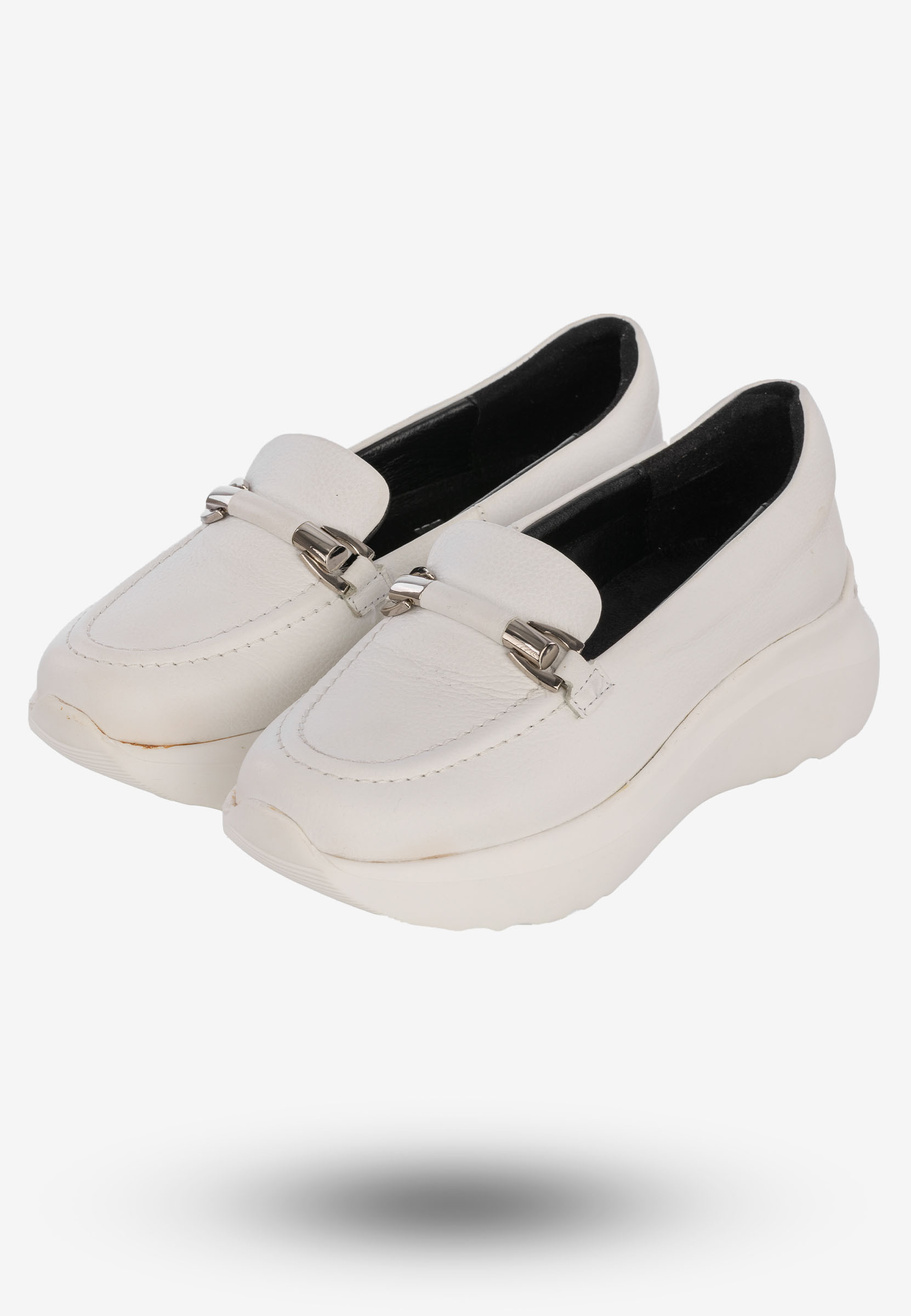 Buty Damskie Półbuty Skórzane Na Wiosnę Lato Białe Eleganckie 3374/010-P
