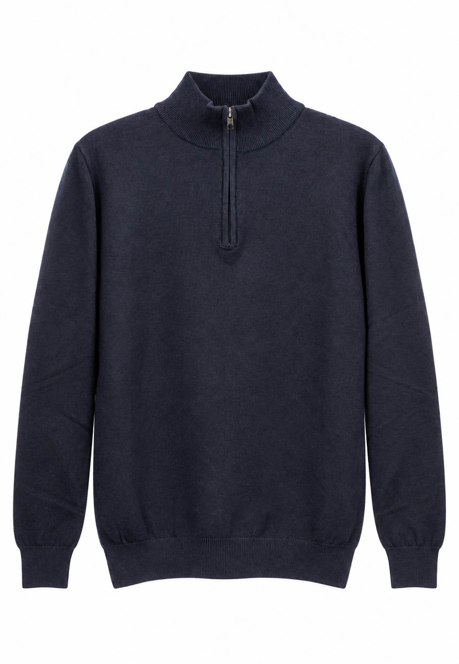 Sweter męski granatowy cienki z półzamkiem i półgolfem gładki casual