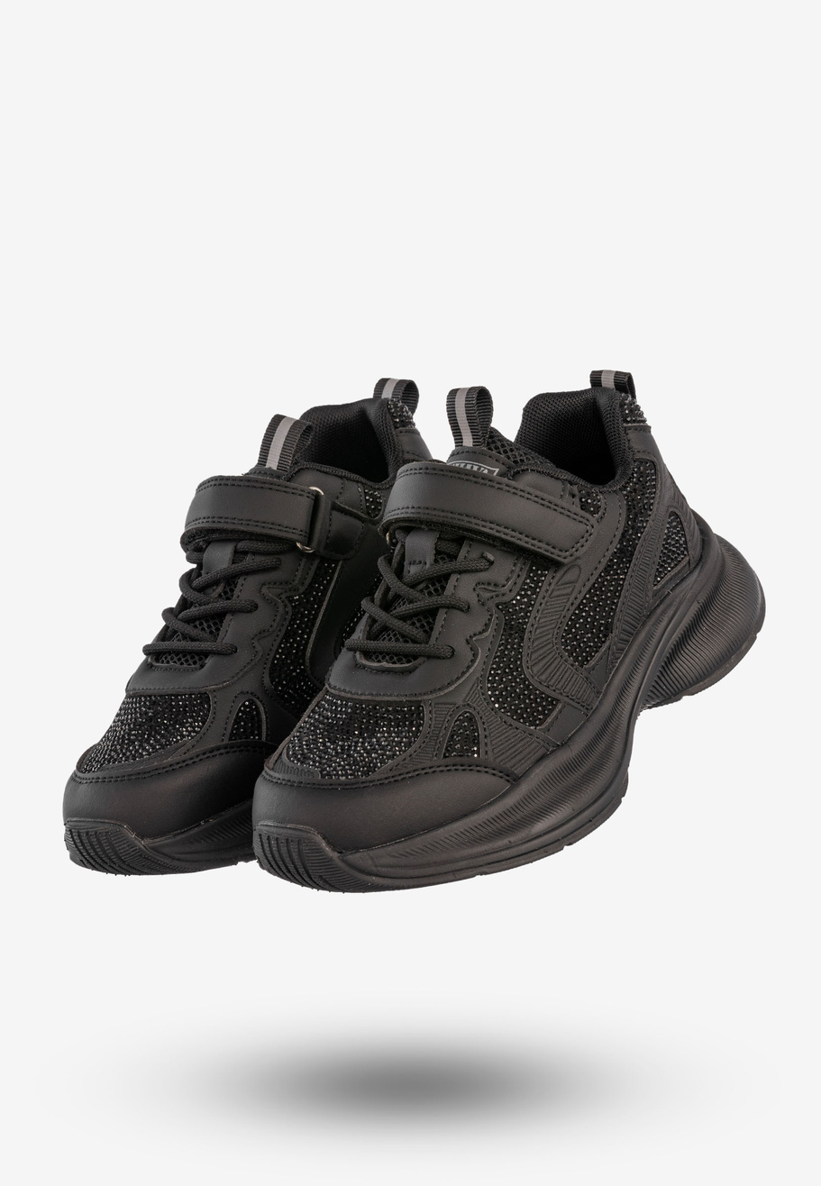 Sneakersy Dziecięce Ekoskóra Buty Sportowe Na Rzepy Półbuty Czarne Apawwa G1815P