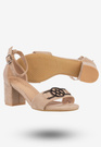 Sandały Damskie Na Klocku Buty Eleganckie Potocki Beżowe 23-20008BG