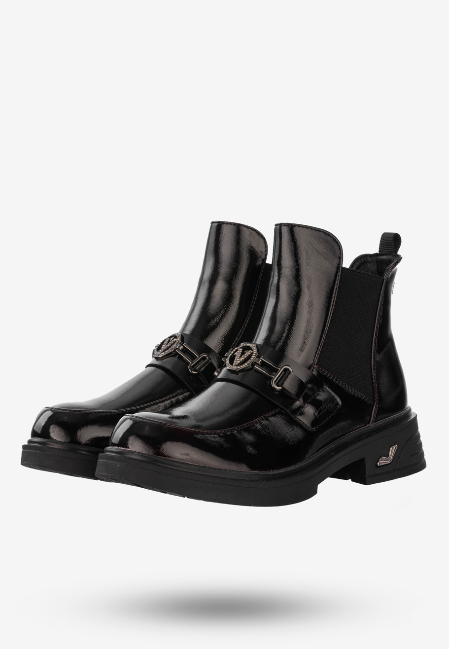 Buty Damskie Botki Ekoskóra Ocieplane Na Zimę Bordowe Potocki 24-12542BD