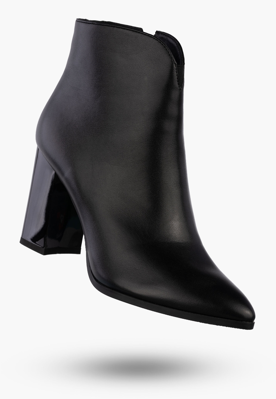 Botki Damskie Ekoskóra Buty Ocieplane Na Słupku Na Zimę Czarne GOODIN