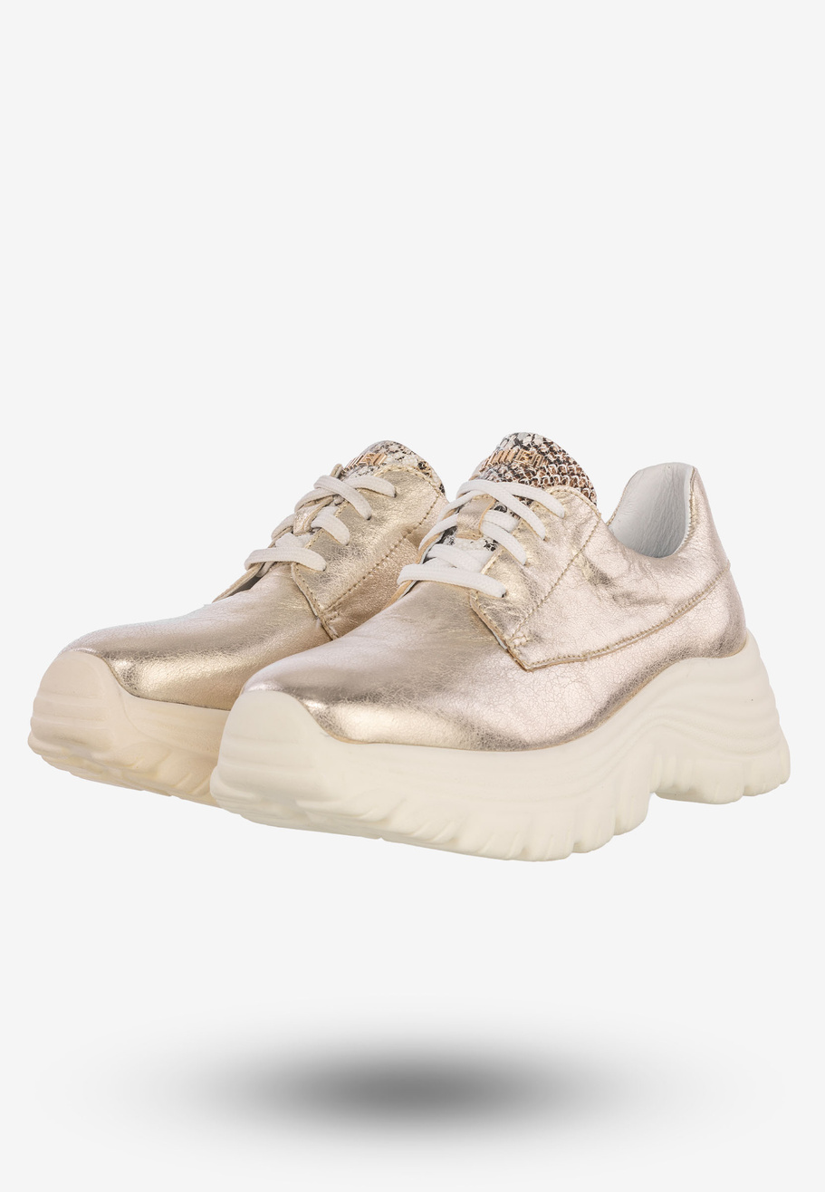 Sneakersy Buty Damskie Półbuty Skórzane Sportowe Złote Eleganckie 2365A