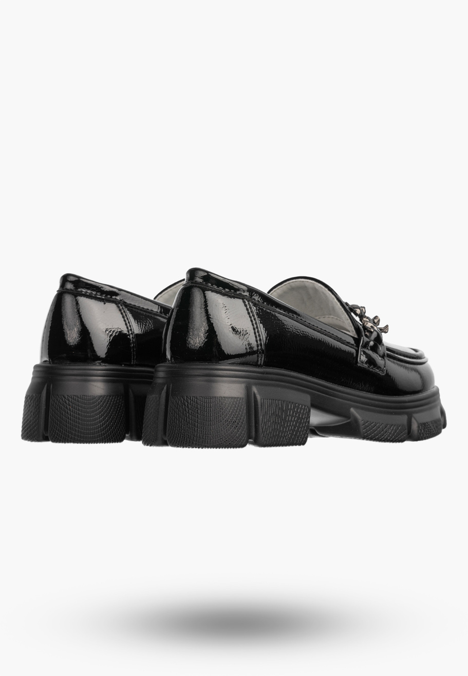 Mokasyny Dziewczęce Ekoskóra Buty Eleganckie Półbuty Lakierowane Czarne Clibee