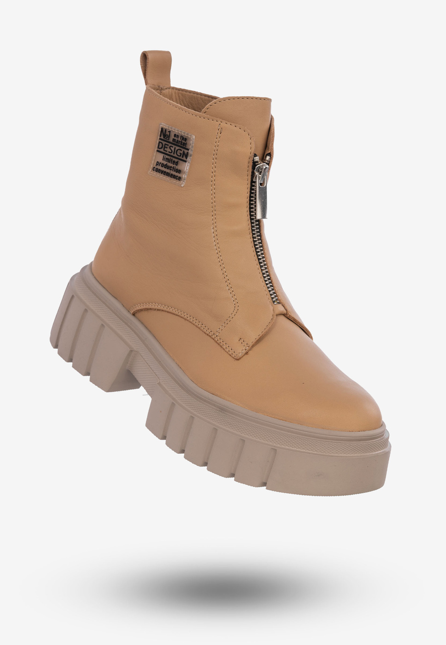 Botki Damskie Buty Skórzane Trapery Na Zimę Camel 1292