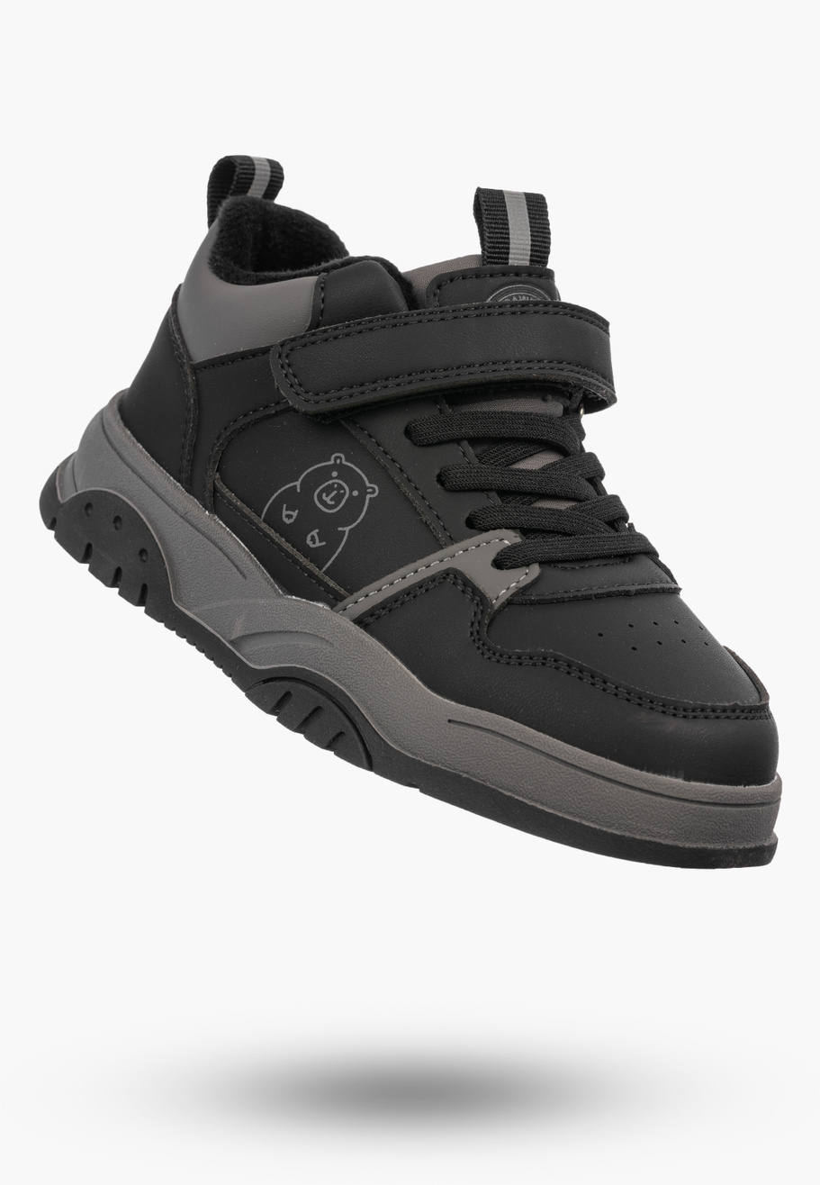 Buty Dziecięce Zimowe Ekoskóra Sneakersy Ocieplane Na Rzepy Trapery Czarne