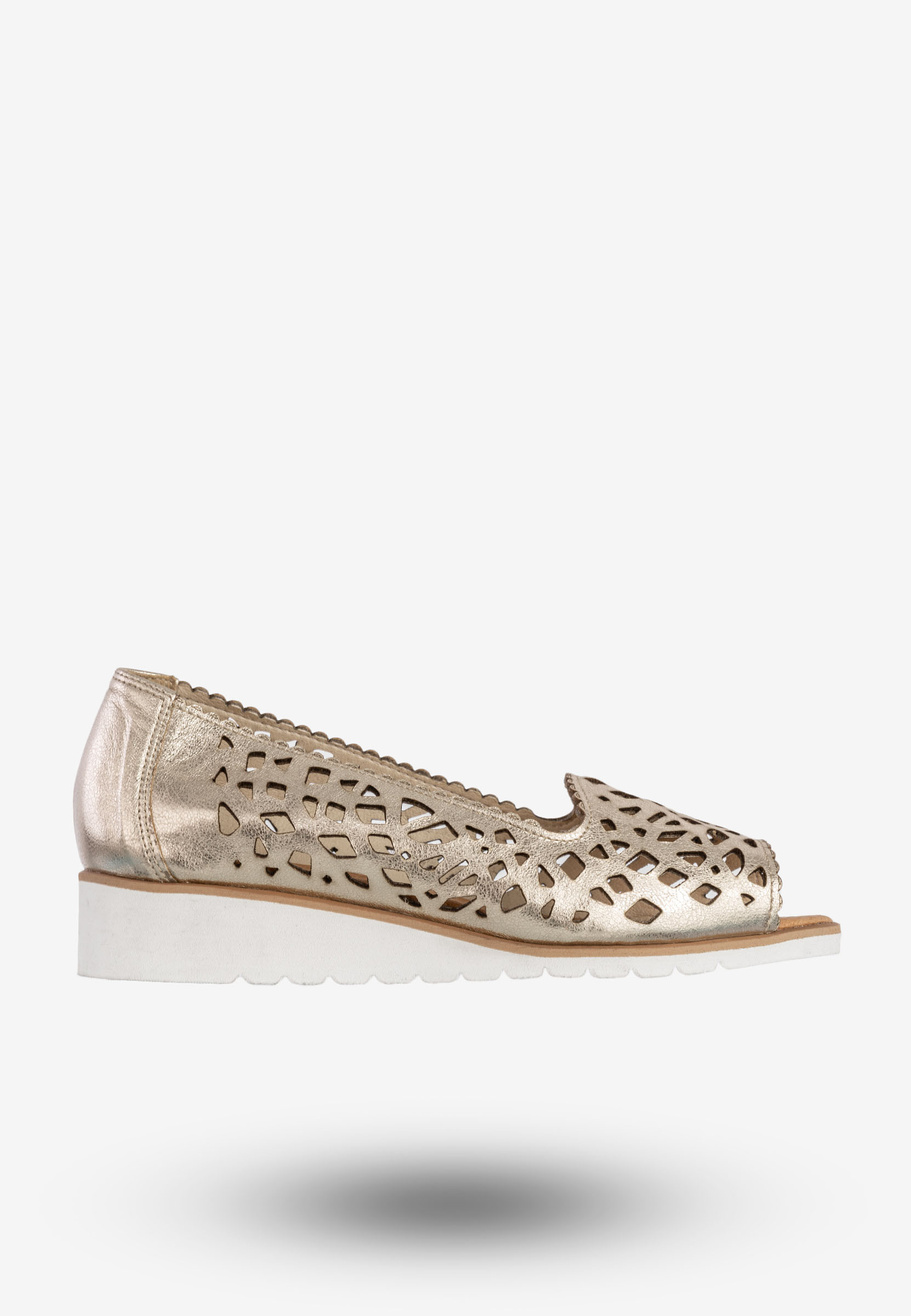 Baleriny Damskie Skórzane Półbuty Eleganckie Buty Złote Lewski 2703