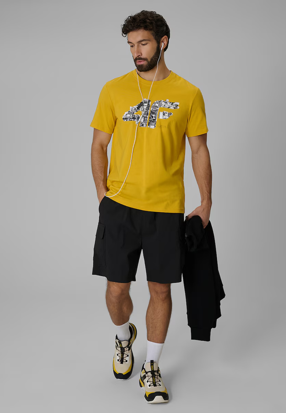 Koszulka Męska 4F T-Shirt Bawełniany Regular Sportowy Żółty 4FWSS26TTSHM2659