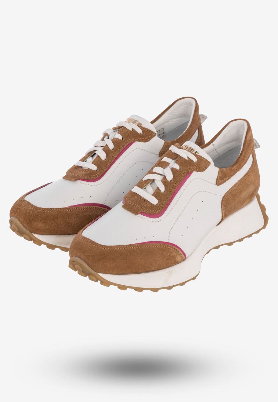 Buty Damskie Sportowe Sneakersy Skórzane Modne Biało Brązowe 5000A