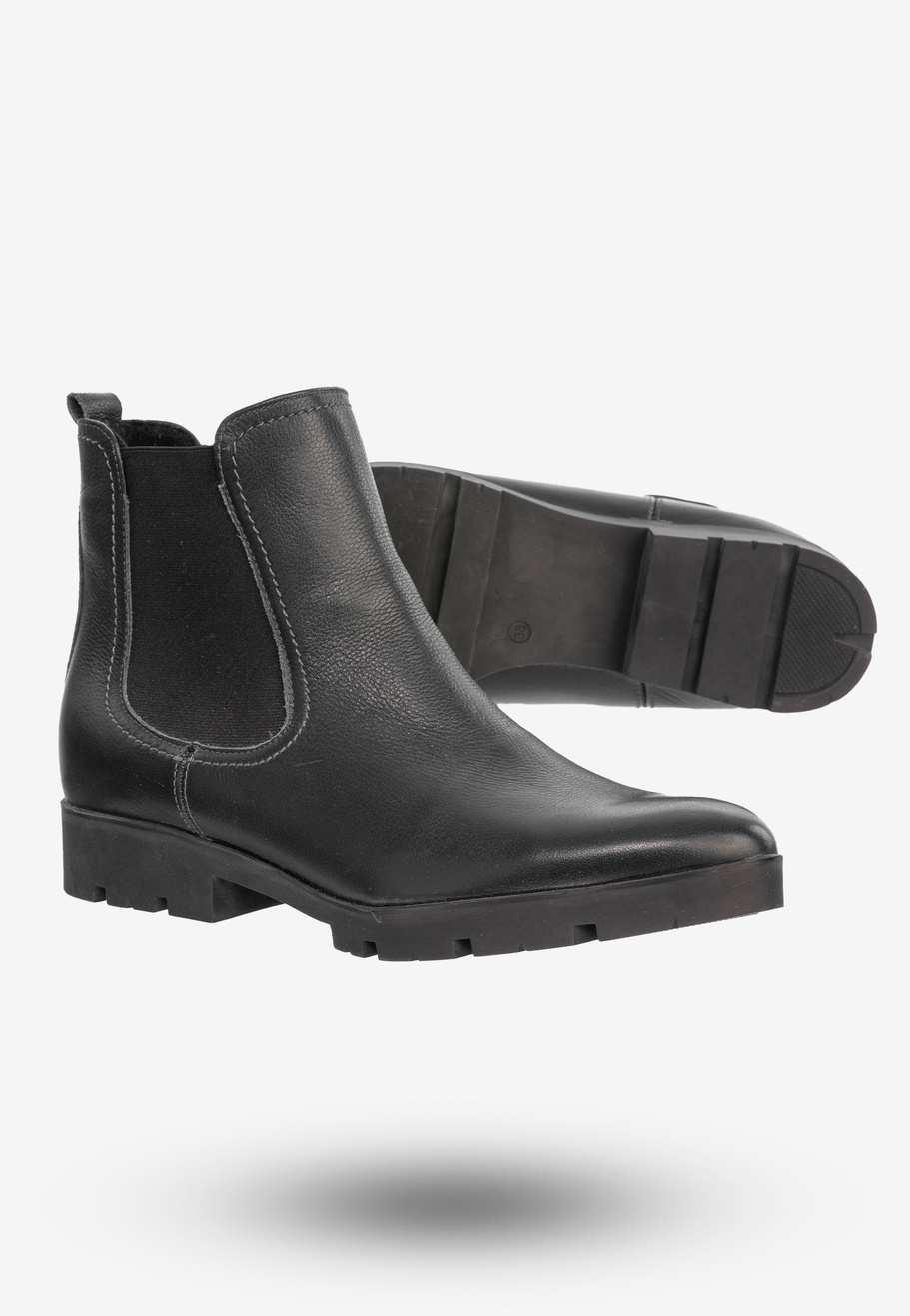 Buty Damskie Botki Ze Skóry Naturalnej Na Płaskim Obcasie Na Zimę Granatowe B-117/3