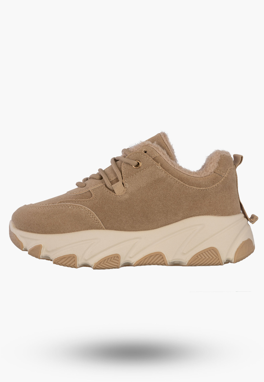 Sneakersy Damskie Ekoskóra Ocieplane Botki Zimowe Buty Sportowe Khaki