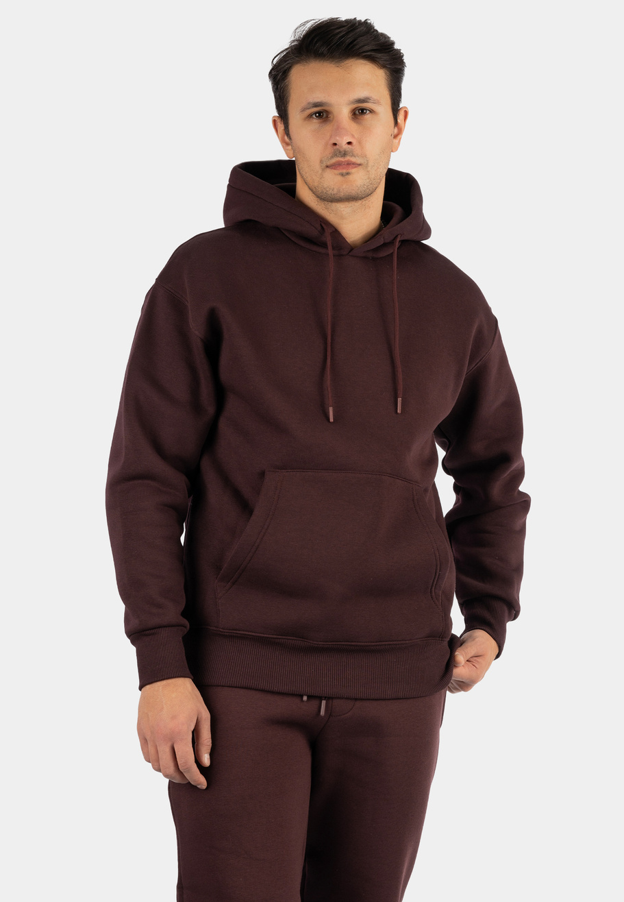 Komplet Dresowy Męski Ocieplany Bluza z kapturem Dresy Basic Bordowy