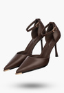 Szpilki Damskie Ekoskóra Buty Na Szpilce Z Paskiem Eleganckie Brązowe