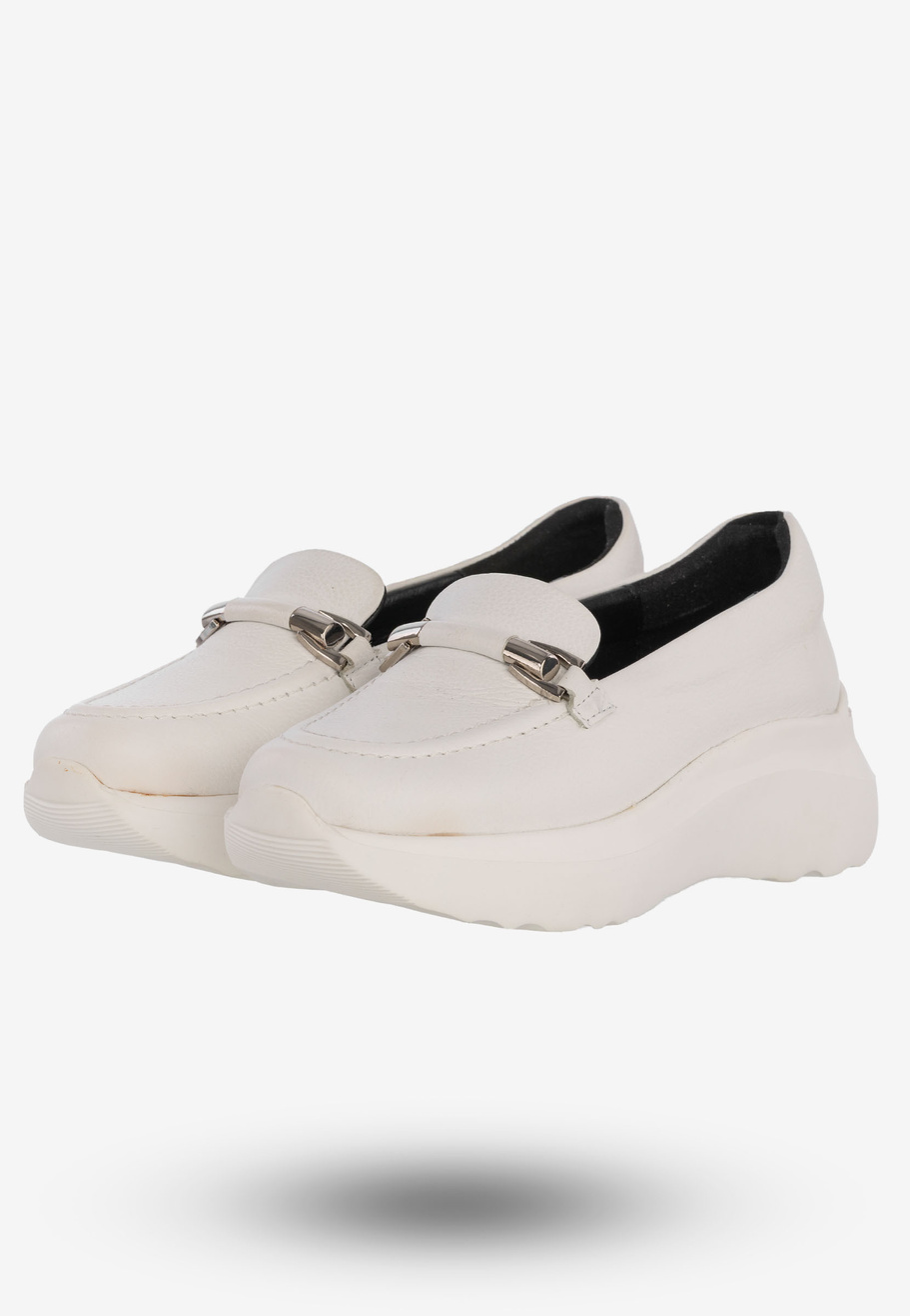 Buty Damskie Półbuty Skórzane Na Wiosnę Lato Białe Eleganckie 3374/010-P