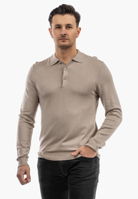 Sweter Męski Z Guzikami Elegancki Wiskoza Dopasowany Beżowy