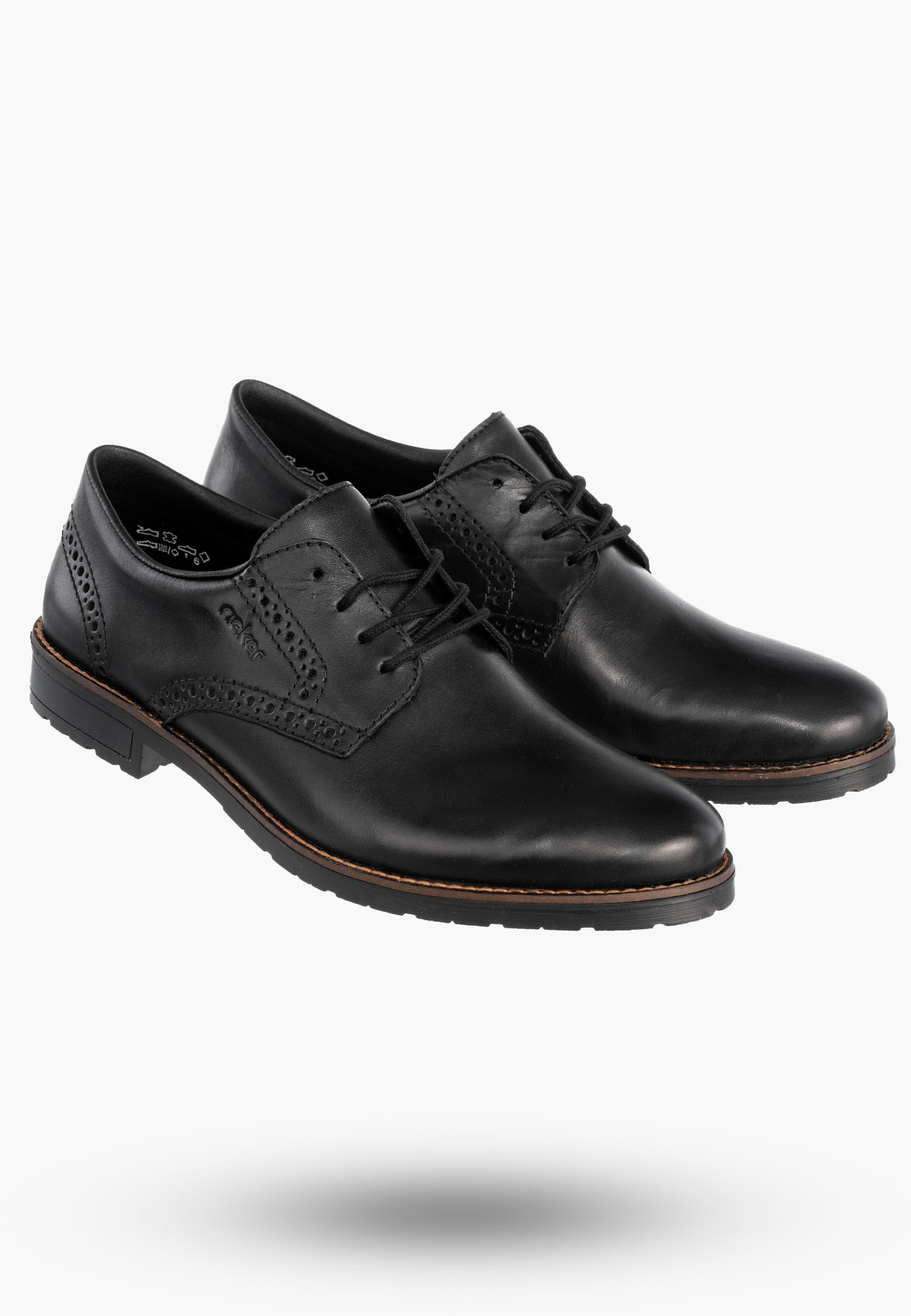 Buty Męskie RIEKER Półbuty Skórzane Eleganckie Czarne 14642-00