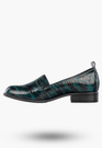 Półbuty Damskie Ekoskóra Wężowe Wsuwane Buty Eleganckie Zielone