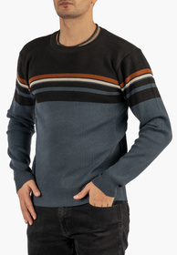 Sweter Męski Klasyczny Elegancki Wygodny Okrągły Dekolt Czarny W Paski MUST