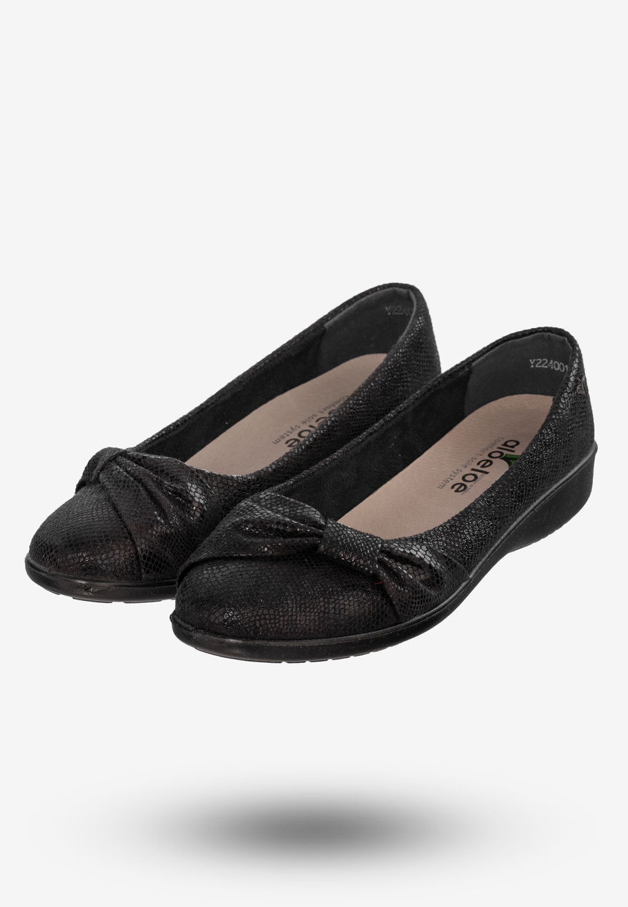Baleriny Damskie Buty Ze Skóry Naturalnej Czarne Aloeloe Y224001