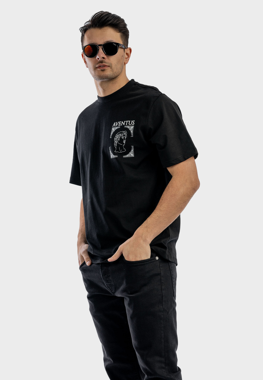 Koszulka Męska Oversize T-Shirt Czarny z nadrukiem Aventus