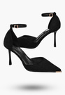 Szpilki Damskie Ekoskóra Buty Zamszowe Z Paskiem Eleganckie Czarne