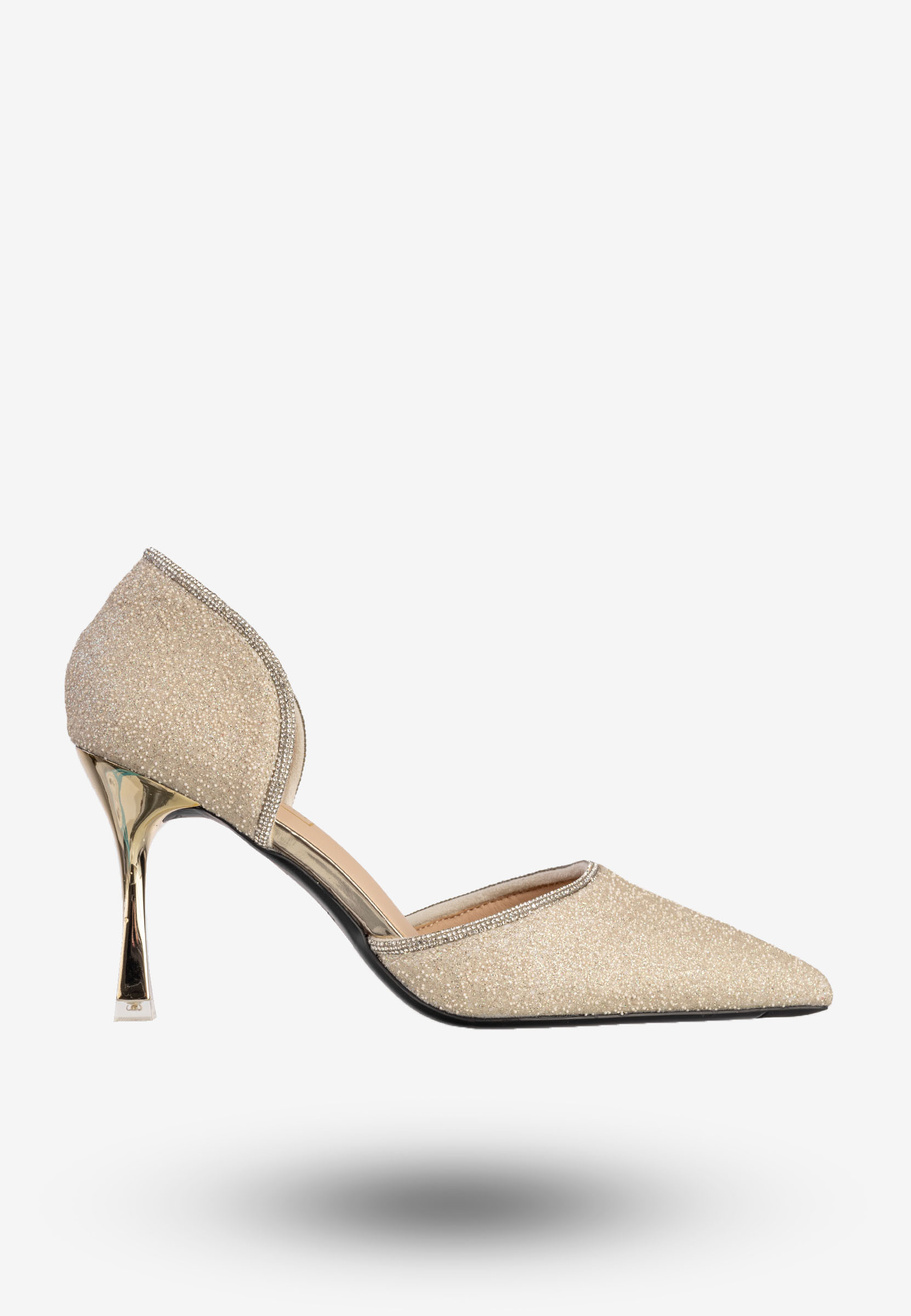 Szpilki Damskie Ekoskóra Błyszczące Buty Na Obcasie Złote Minglong Shoes 252-61J
