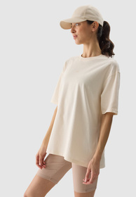 Koszulka Damska 4F T-shirt Oversize Basic Kremowy 4FWSS24TTSHF1355