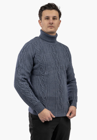 Sweter Męski Golf Gruby Zimowy Wełniany Ciepły Granatowy