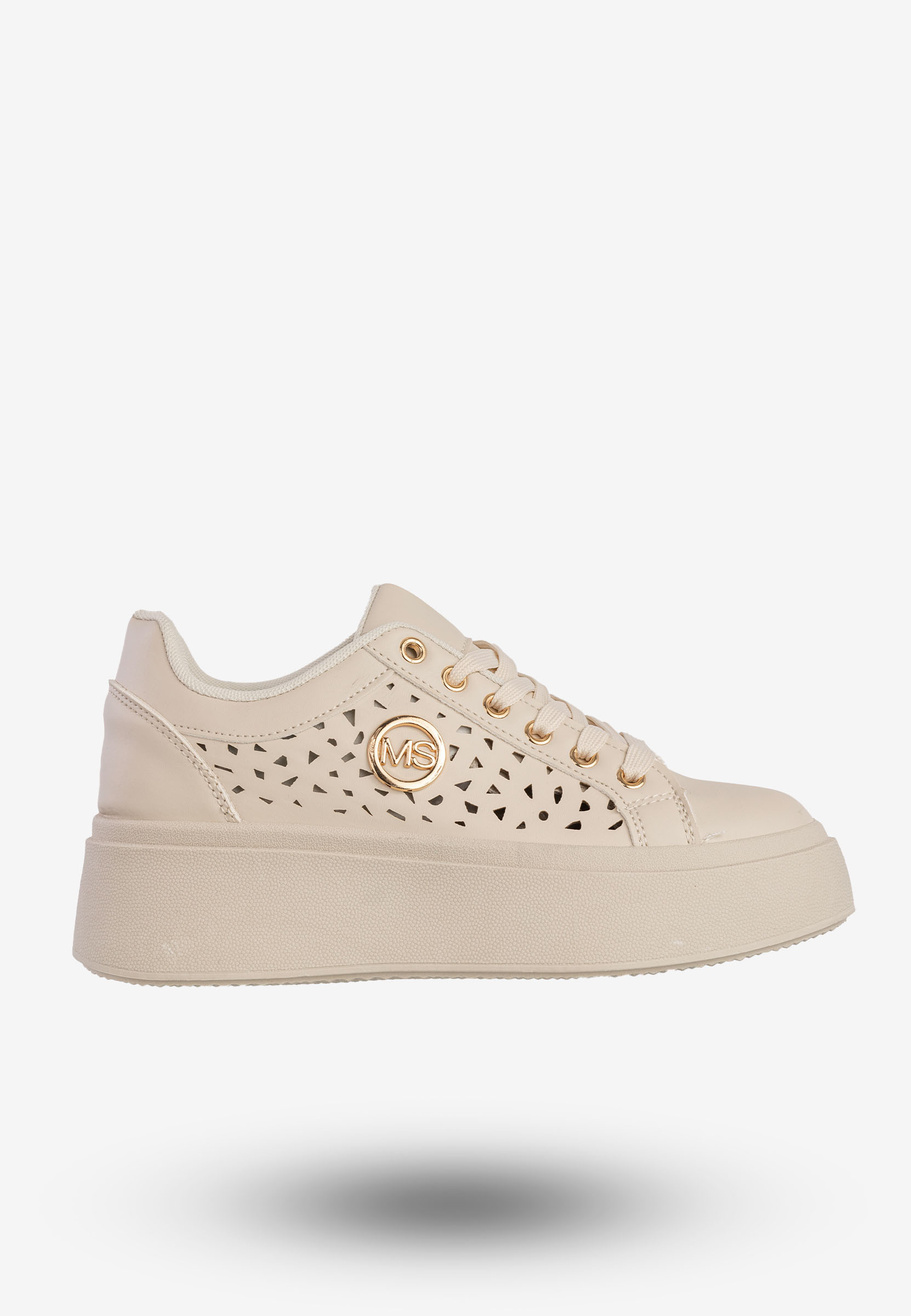 Sneakersy Damskie Ekoskóra Buty Na Platformie Beżowe MSMG LH201-8