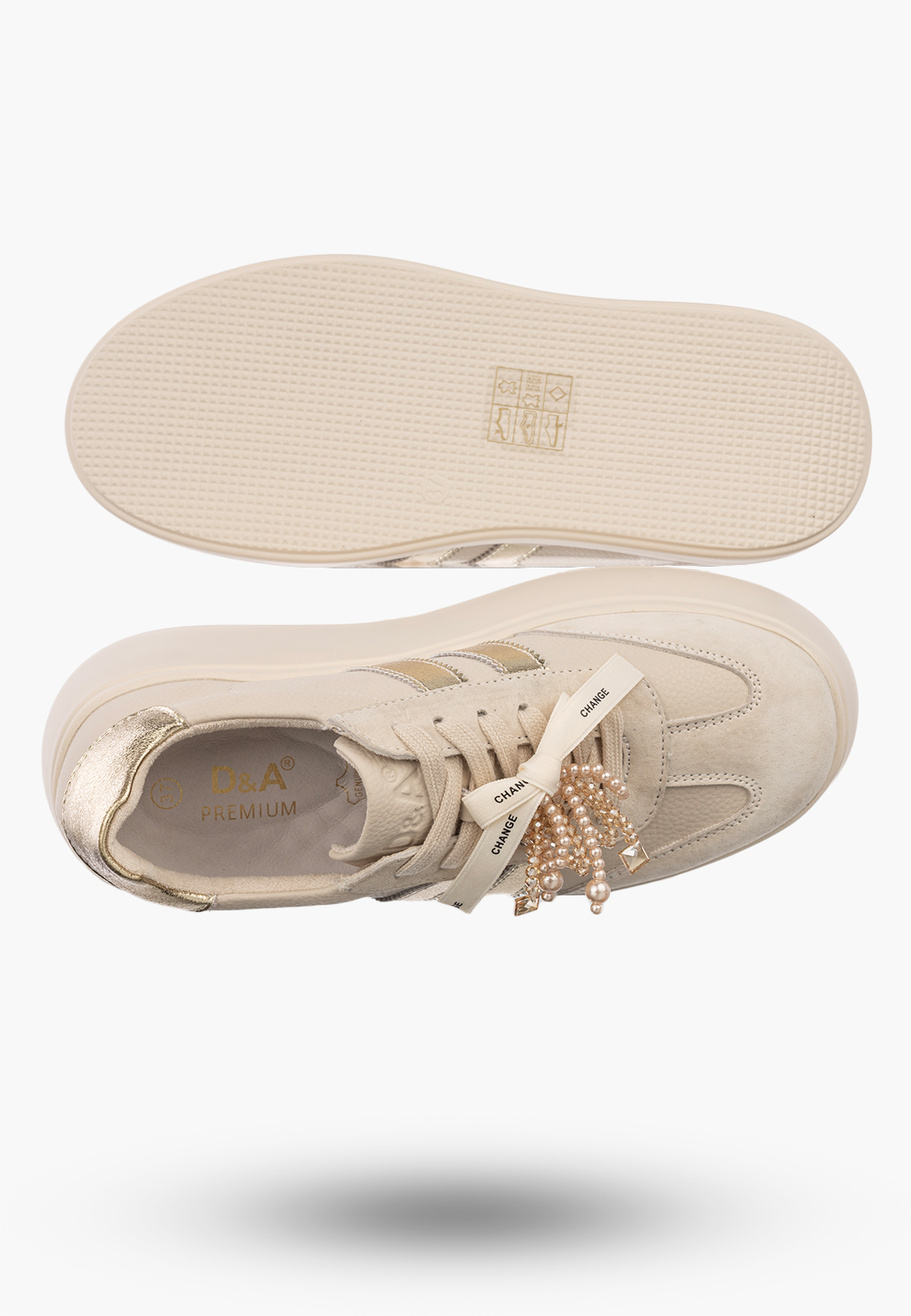 Sneakersy Damskie Skórzane Półbuty Buty Na Platformie Beżowe D&A