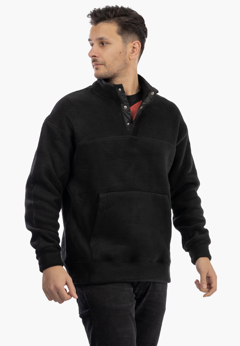 Polar Męski Z Kołnierzem Ciepły Gruby Bluza Casual Czarny